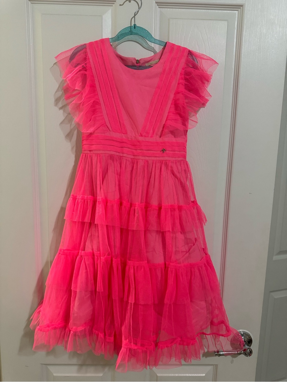 Petit Cherie Girls Hot Pink Tulle Ruffle Party Dress Size 10